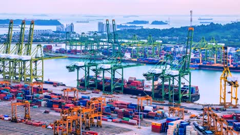 4K,-Time-lapse-of-Industrial-port-with-containers-ship-in-Singapore-city