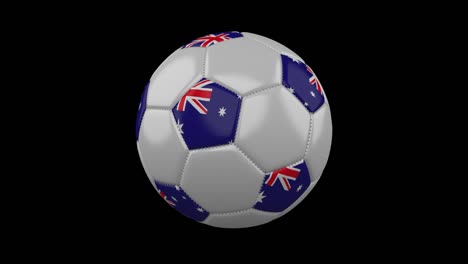 Balón-de-fútbol-con-los-colores-de-la-bandera-de-Australia-gira-sobre-fondo-transparente,-render-3d,-prores-4444-con-canal-alfa,-lazo