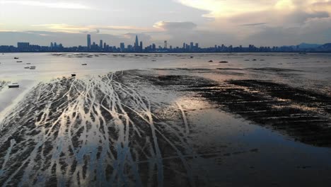 Pak-Nai-Wattwanderungen-in-Hongkong-mit-der-Skyline-von-Shenzhen-china