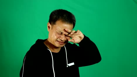 Man-crying-with-green-background