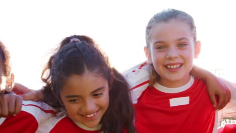 Portrait-Of-Girls-Sports-Team-And-Coach-Shot-In-Slow-Motion