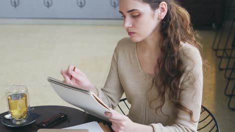 Artist-sketching-and-showing-a-portrait-of-model