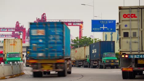 day-time-shenzhen-city-traffic-port-road-entrance-panorama-4k-time-lapse-china