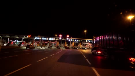 Toll-gate-on-the-highway-in-France-in-night