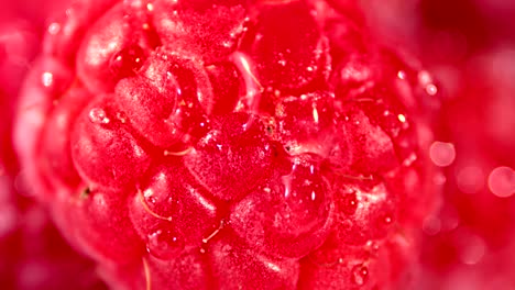 Macro-shot-drops-of-clear-transparent-water-falling-on-raspberry