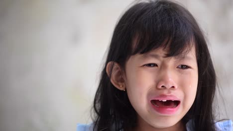 Close-up-of-Asian-Little-girl-crying-with-tears-streaming-down-her-face-from-sadness-situation