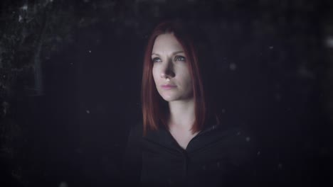 4K-Portrait-of-a-Woman-Watching-An-Animated-Cgi-Screen-With-Planets