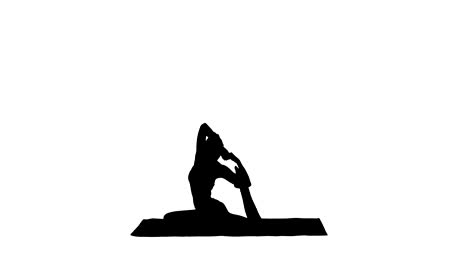 Silueta-hermosa-mujer-joven-con-ropa-deportiva-roja-haciendo-ejercicios-de-yoga-o-pilates.-Un-patas-rey-Pigeon-pose,-Eka-Pada-Rajakapotasana