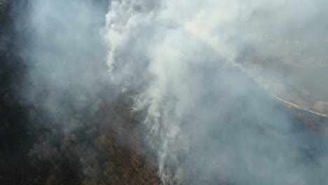 Bewegliche-Luftaufnahmen-des-Feuers-Schwelbrand-im-Wald