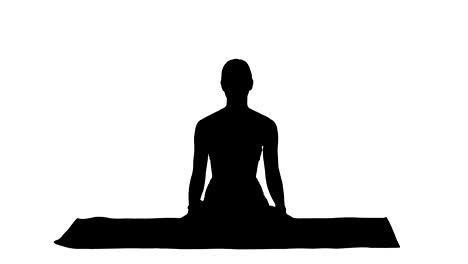 Silhouette-Beautiful-woman-sitting-on-yoga-mat-and-talking-to-someone