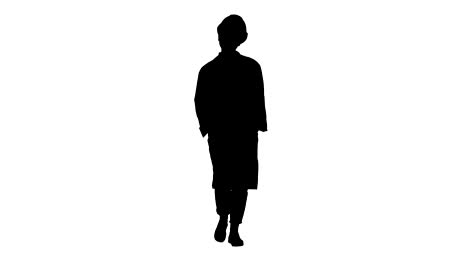 Silhouette-Woman-in-a-white-lab-coat-and-hard-hat-walking