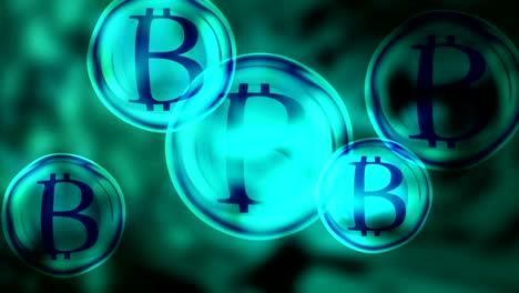 Concept-of-digital-currency.-Bitcoin-sign-bubbles-on-a-blured-circuit-board-background-burst.