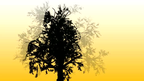 Mischtechnik-von-zwei-3d-Animation-vom-Baum-und-Silhouette-eines-Mädchens