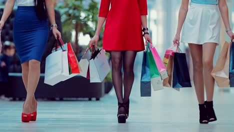 Shopaholic-weibliche-Beine-mit-Einkaufstüten