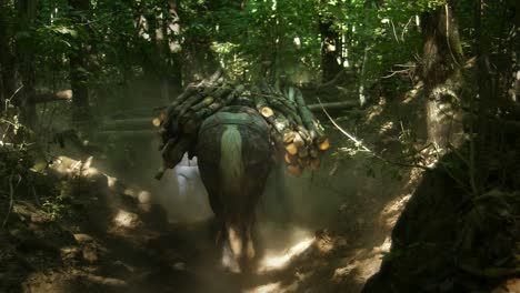 Working-horse-transporting-wood-in-forest-path