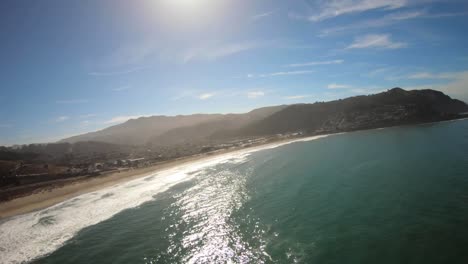 San-Pedro-Valley-Sunny-Bright-Exposure-Aerial-View-Pacifica-State-Beach-Flying-in-Helicopter---Pacifica-California