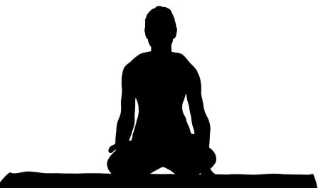 Silhouette-schöne-junge-Frau,-Yoga-oder-Pilates-Übung.-Arm-Gleichgewicht-mit-gekreuzten-Beinen,-Skala-Haltung,-Tolasana,-Utpluthi