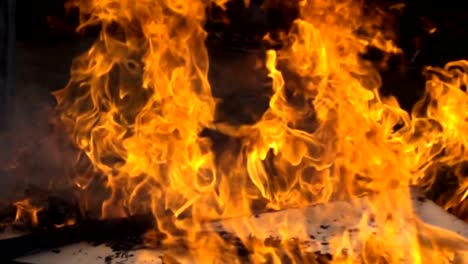 Close-up-of-fire-burn-wood-pile-with-slow-motion