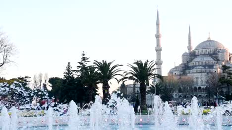 Mezquita-del-Sultán-Ahmed-iluminado-mezquita-azul,-Estambul,-Turquía