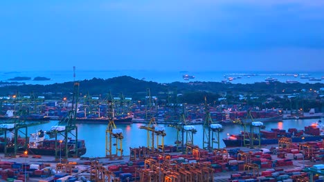 4K,-Time-lapse-of-Industrial-port-with-containers-ship-in-Singapore-city