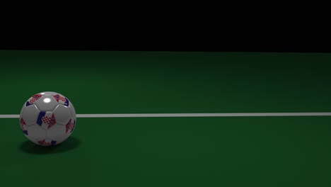 Pelota-de-fútbol-realista-con-la-bandera-de-Croacia-cruza-la-línea-de-portería-de-fútbol,-render-3d,-material-prores.