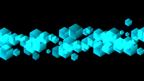 Abstract-transparent-3D-isometric-virtual-cube-box-wave-moving-pattern,-Blockchain-concept-design-illustration-blue-color-on-black-background-seamless-looping-animation-4K,-with-copy-space