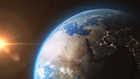 Earth-from-Space-with-Sun-Light-Stars-Day-Night---3D-Animation-4K