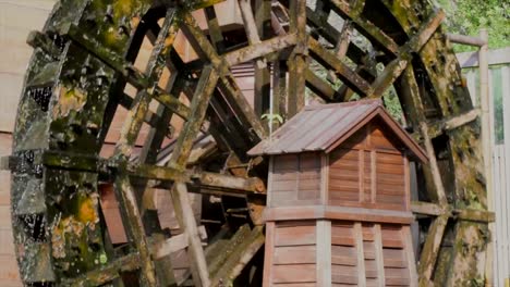 scenic-side-view-of-an-old-river-water-wheel-spinning-in-the-sun