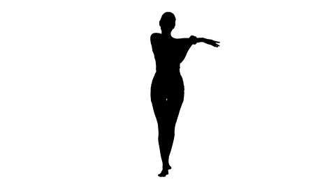 Silhouette-Contented-happy-young-woman-stretching-her-arms-while-walking