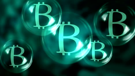 Bitcoins-in-a-soap-bubble-burst-on-blured-motherboard-background.-Unstable-bitcoin-concept.-3d-render.