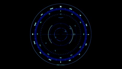 Kompass-Head-Up-Displays-Bewegung-nahtlose-Schleife-mit-Nord-und-Süd-Indikator-auf-schwarzem-Hintergrund,-Konzept-der-Technologie