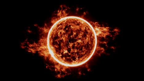 Sun-surface-with-solar-flares,-with-splashes-of-prominences.-Burning-of-the-sun-over-black-background