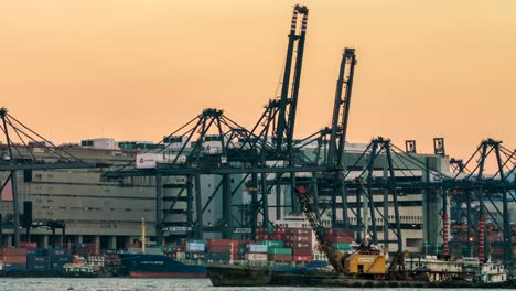 4K-Zeitraffer:-Arbeiten-Kran-Ladebrücke-in-Werft-im-Hafen-von-Hong-Kong