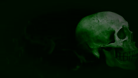 Halloween,Talking-skull-in-smoke-on-black-background.