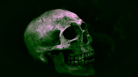 Halloween,Talking-skull-in-smoke-on-black-background.