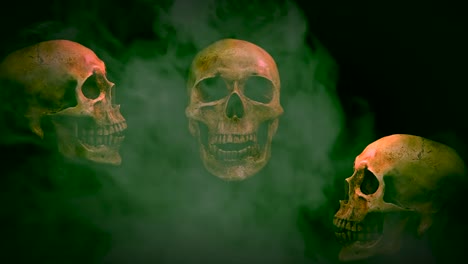 Halloween,Talking-skull-in-smoke-on-black-background.