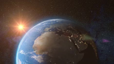 Earth-from-Space-with-Sun-Light-Stars-Day-Night---3D-Animation-4K