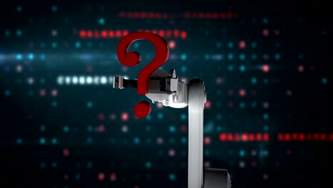 Digitally-generated-video-of-white-robotic-arm-holding-red-question-mark-3d