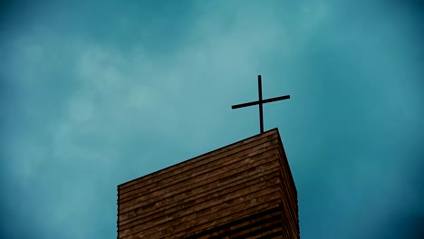Fotografía-Time-lapse-de-Cruz-en-un-templo-católico-con-el-trasfondo-de-un-cielo-sombrío