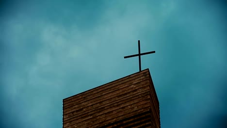 Time-lapse-photography-of-Cross-on-a-Catholic-temple-against-the-backdrop-of-a-gloomy-sky