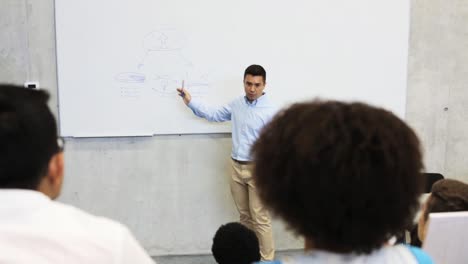 estudiantes-y-profesor-en-el-tablero-blanco-en-Conferencia