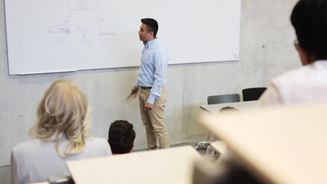 Lehrer-oder-Dozent-am-Whiteboard-im-Hörsaal