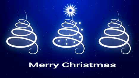 Merry-Christmas-greeting-card-in-minimalism-style.-Three-christmas-trees-with-star-and-garland,-appearance-with-vibrations-and-flickering.-Congrats-text-below.