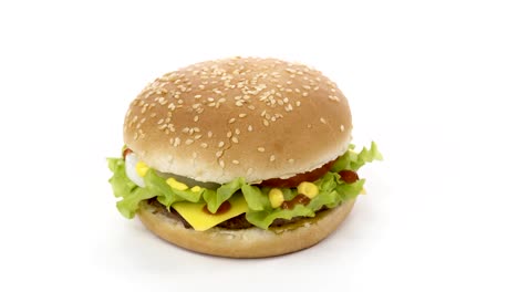 Rotation.-Appetizing-burger-on-a-white-background