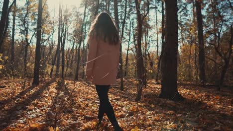 Schöne-Mädchen-im-herbstlichen-Wald-am-Morgen.