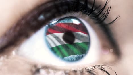 woman-blue-eye-in-close-up-with-the-flag-of-hungary-in-iris-with-wind-motion.-video-concept