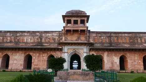 Mandu-India,-afghan-ruins-of-islam-kingdom,-mosque-monument-and-muslim-tomb.-Jahaz-Mahal.