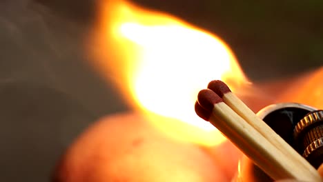 Matches-ignited-and-its-flame-shot-in-super-slow-motion