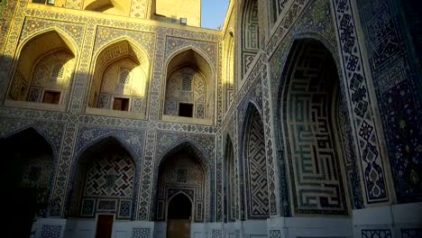 Madrassa-detail-in-Bukhara,-Uzbekistan.