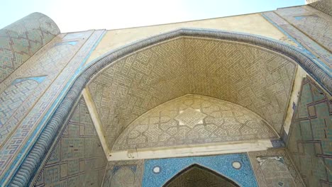 Madrassa-detail-in-Bukhara,-Uzbekistan.